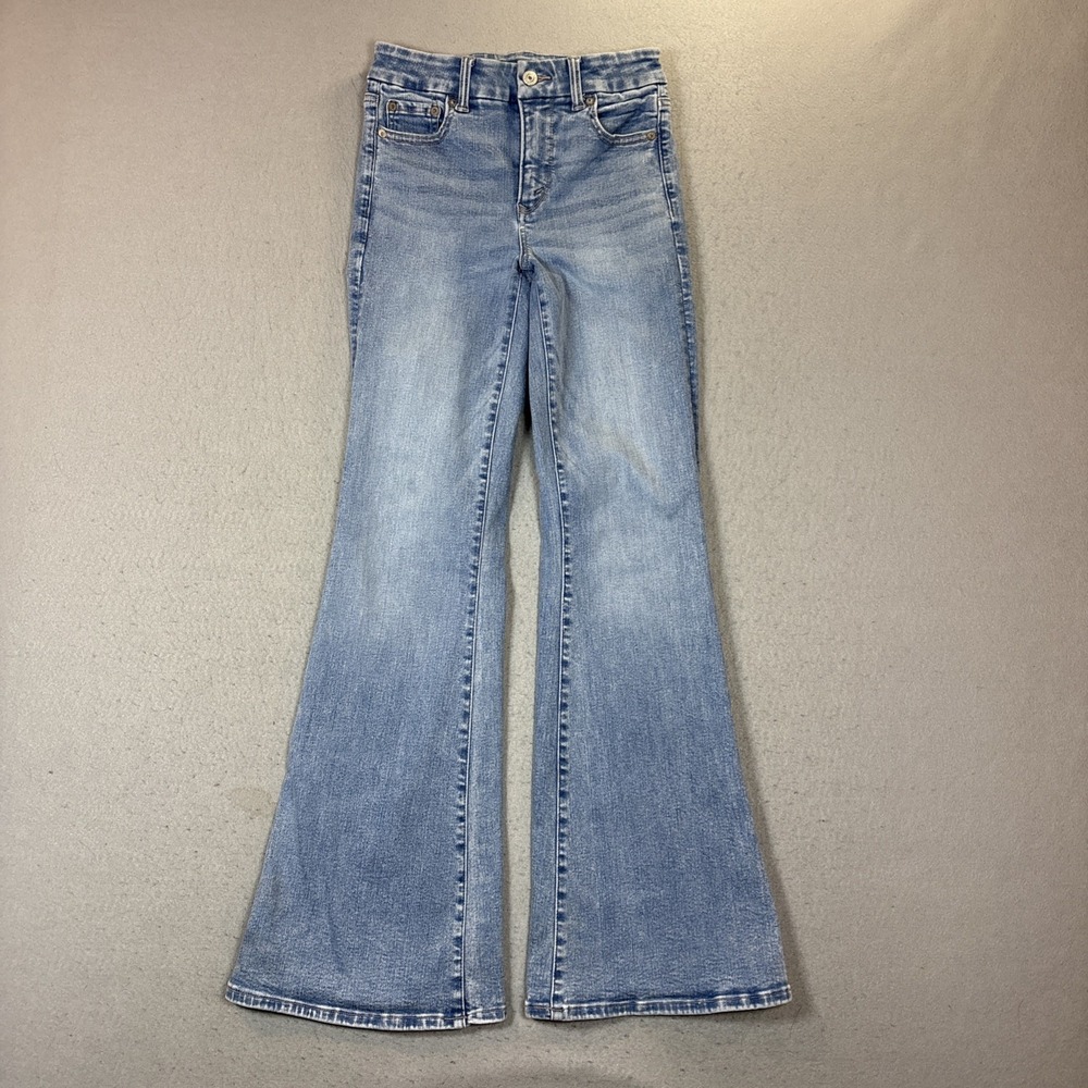 American Eagle Super Hi-Rise Flare Jeans Women 0 Blue Light Wash Stretch Denim